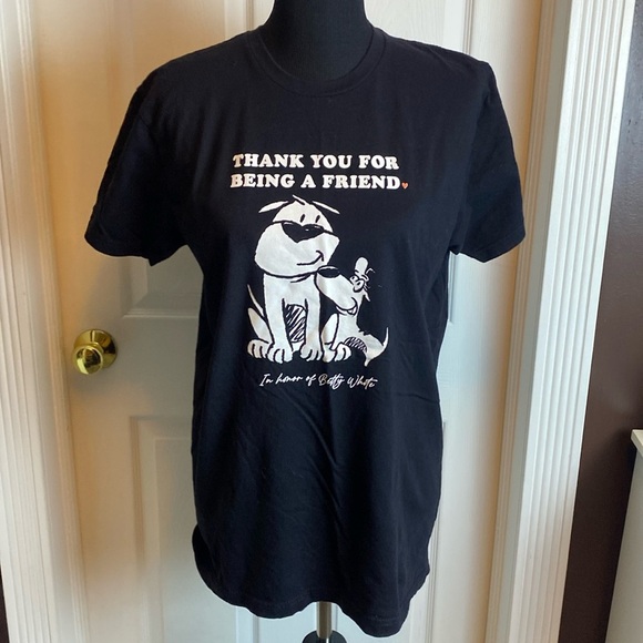 Women’s Black Dog Tee Thank You For Being A Friend In Honor of Betty White Sz L - Picture 1 of 5